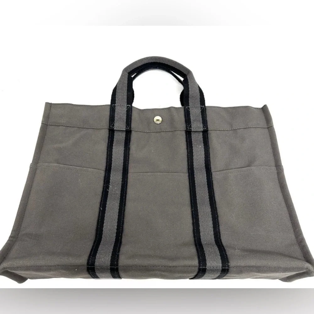 Hermes Canvas Tote Bag MM, Authentic